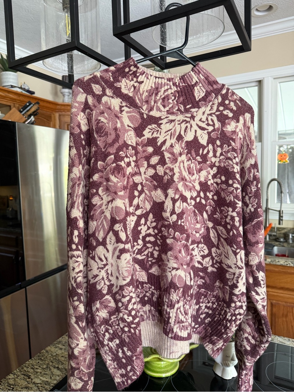 LC Lauren Conrad Floral Mock Neck Sweater - Mauve Cream
